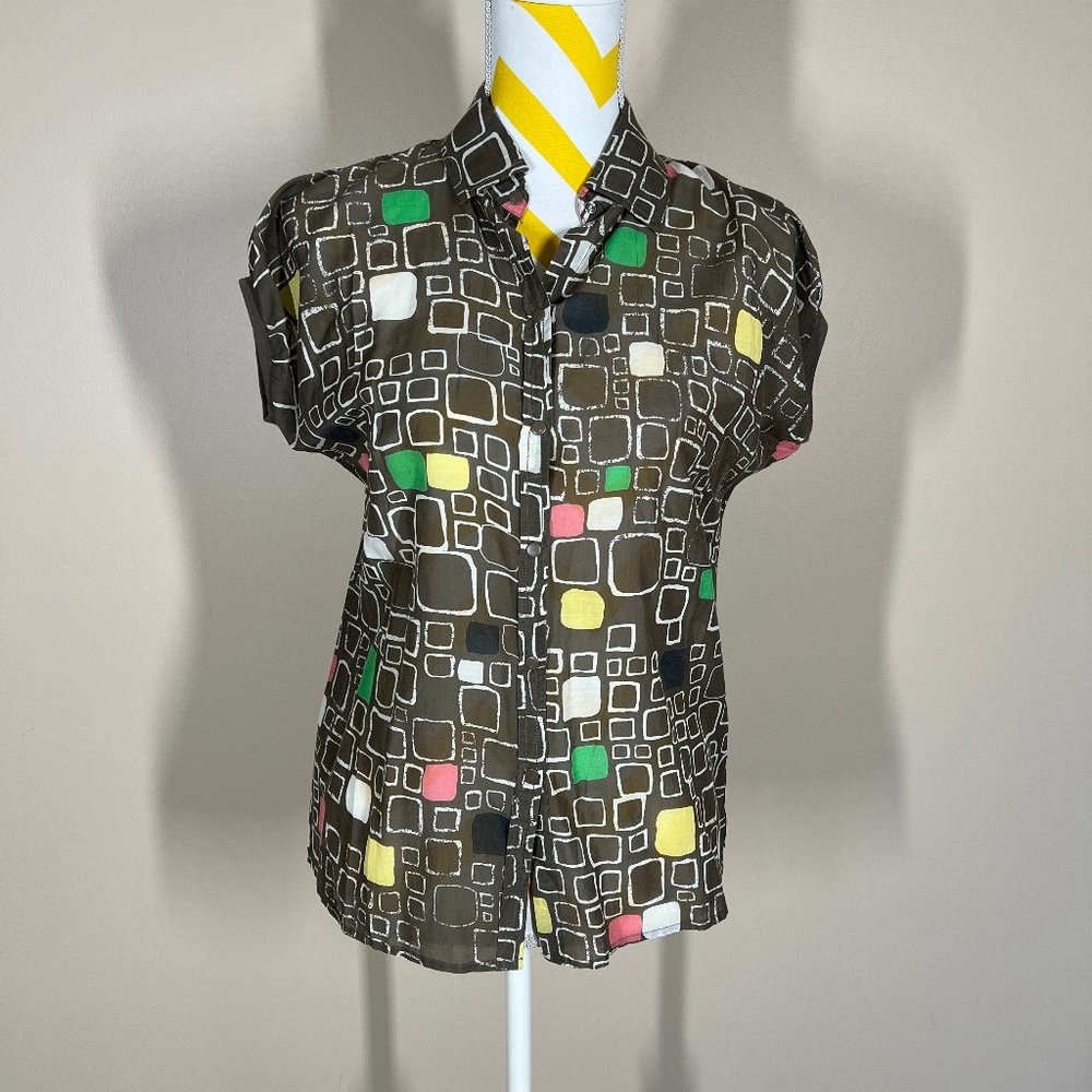 NWT Diesel Gold Label Snap Button Sheer Pattern Top